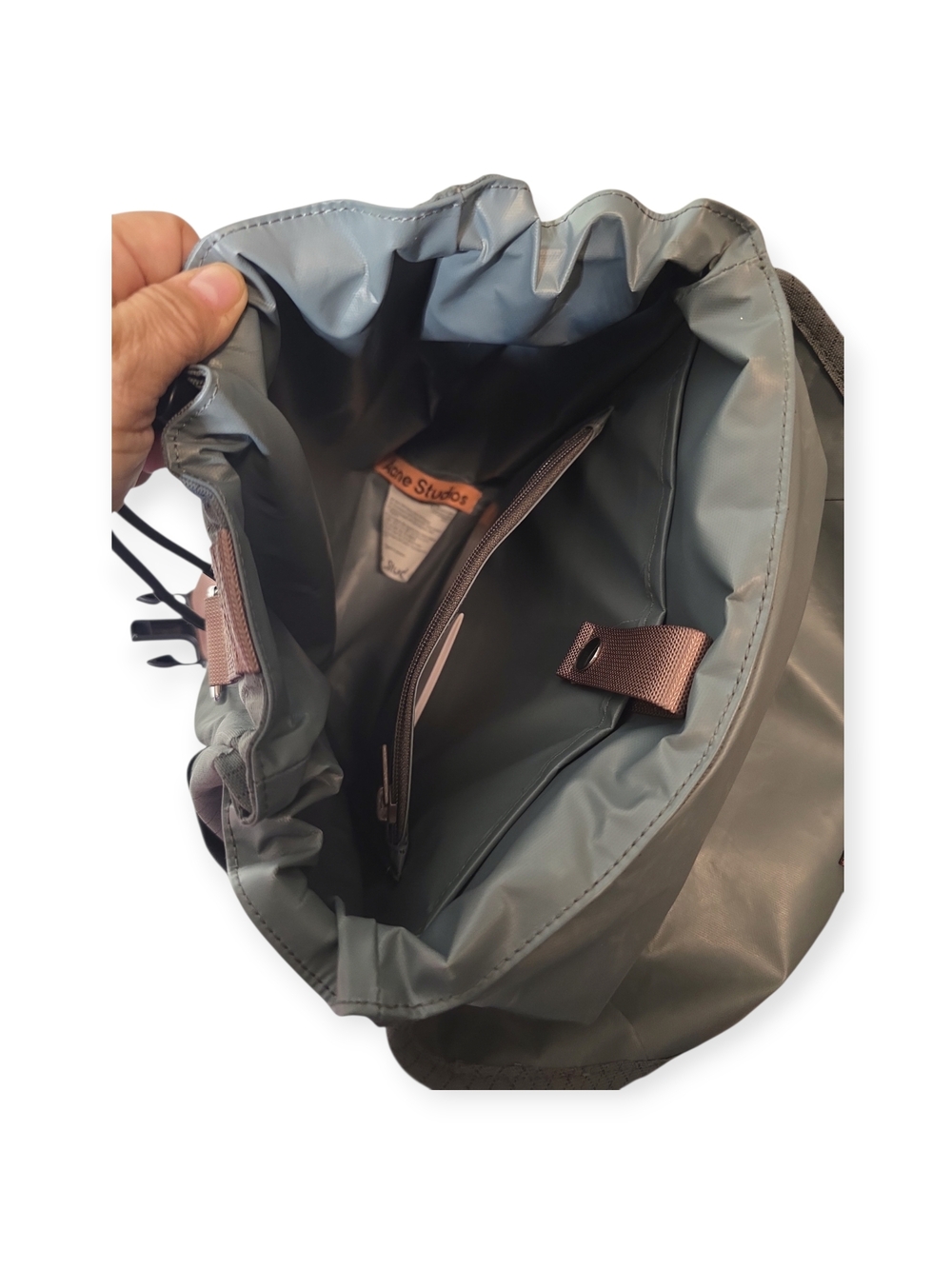 NWOT Acne Studio Ripstop Nylon Backpack in gray and pink, one size - Picture 4 of 9